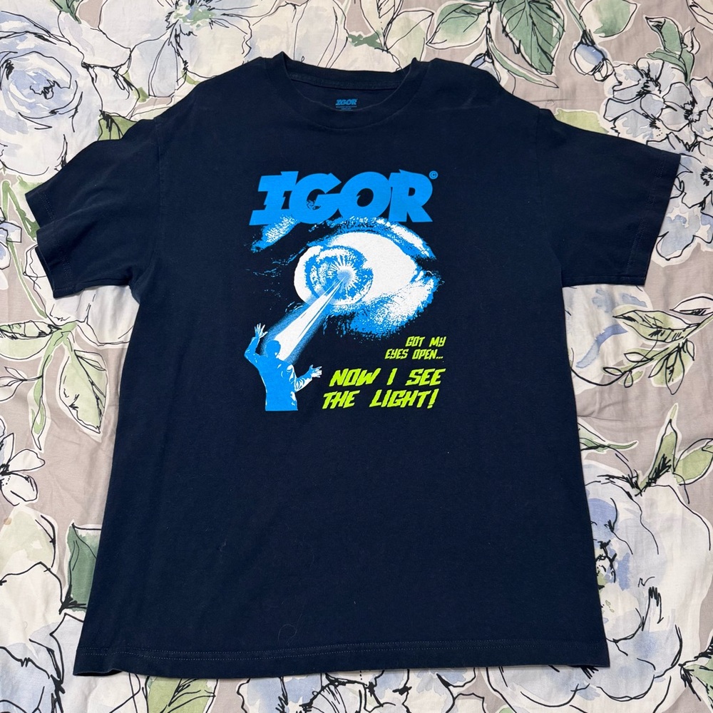 Golf Wang IGOR Tee - Black with Blue & Neon Yellow Print